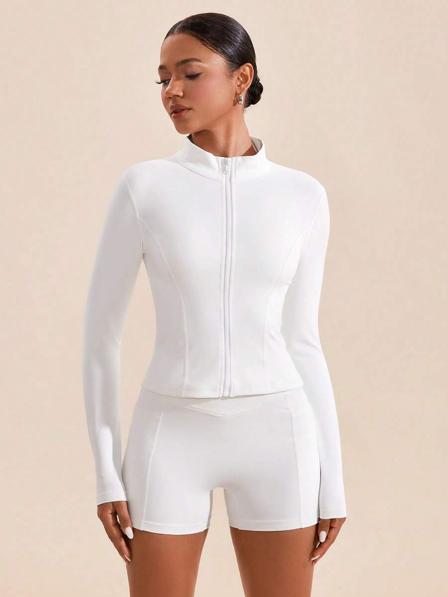 VARSITIE High Neck Long Sleeves Skinny Women Sports Sets - White - View 1