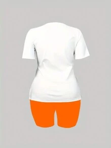 INAWLY Women Summer Alphabet Car Print Round Neck Short Sleeve Casual T-Shirt And Shorts Set - Multicolor - View 2