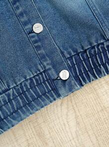 Girls' Sweet Fashion Bowknot Embroidery Loose Comfortable Denim Jacket With Elastic Hem - Dark Wash - View 4