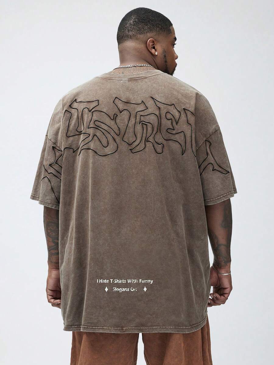 Manfinity VCAY Nam Plus Kích Thước Dệt Kim Bông Tuyết Xào Đĩa Dày Dáng Rộng Áo Thun Tay Ngắn, Thích Hợp Cho Mùa Hè - màu nâu - Xem 1