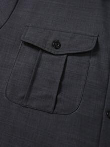 Manfinity Homme Men's Solid Color Long Sleeve Shirt Collar Front Button Pocket Simple Casual Jacket - Black - View 5