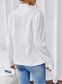 SHEIN Unity Women's Simple Solid Color Button-Up Long Sleeve Jacket, Casual Wear Fall Cloth For Women - White - View 2