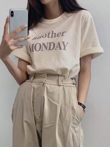 Dazy-Less Letter Graphic Tee Summer Oversized T-Shirt