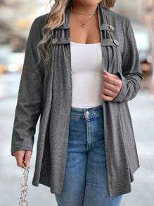 SHEIN LUNE Plus Size Spring & Autumn Decorative Button Jacket