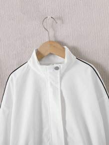 Áo khoác bomber dáng rộng thông thường hợp thời trang của Tween Girls Màu trắng Colorblock Splice - trắng - Xem 7