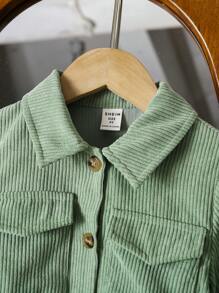 SHEIN Explorewe Váy túi đơn giản cho bé gái có thắt lưng có thể tháo rời, thích hợp mặc hàng ngày vào mùa thu/đông - màu xanh lá - Xem 5