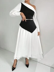 Modelyn 2 pièces Ensemble casual femme Top à manches Bardot de couleur unie et jupe mini