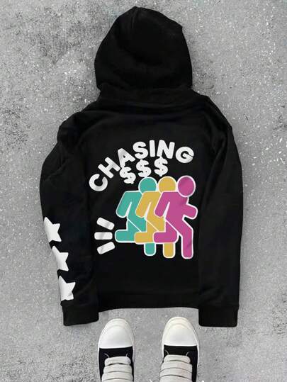 Manfinity Dauomo قميص رياضي هودي كم طويل مطبوعة ملونة للرجال