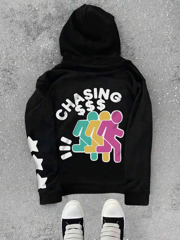 Manfinity Dauomo قميص رياضي هودي كم طويل مطبوعة ملونة للرجال