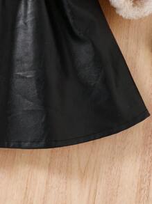 Ensemble de 3 pièces : Veste de blouson à poches moelleuses et à la mode pour jeune fille, jupe brillante & chapeau doux et moelleux, tenue d'hiver chaude - Nude - Voir 6