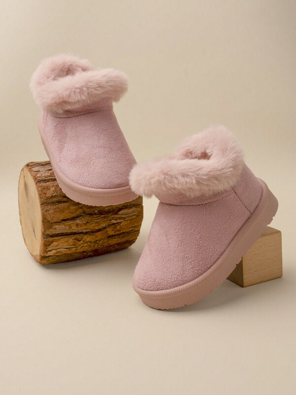 1 Paar Mädchen Rosa Flauschig Gefüttert Flache Bequeme Warme Schneestiefel für den Winter