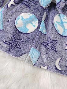 Young Boys Comfortable Warm Glow-In-The-Dark Space & Stars Pattern Plush Robe - Blue - View 3