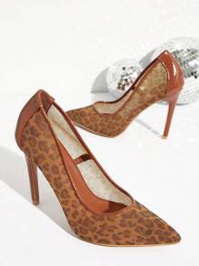SHUZIA Women's Mesh Leopard Print Stiletto High Heel Pump Shoes Halloween Christmas Fall Winter Christmas Fall Winter - Multicolor - View 2
