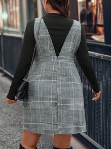 SHEIN Clasi 2 件大码休闲套装 - 长袖纯色连衣裙和 V 领无袖前纽扣上衣 女士粗花呢连衣裙 格子连衣裙 女士西装连衣裙 女士格子连衣裙 - 彩色 - 查看 2