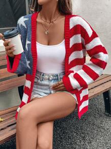 SHEIN LUNE 女士国旗印花针织开衫 - 紅色 - 查看 5