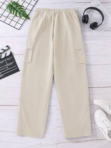 Teen Boys' Casual Solid Color Drawstring Waist Cargo Pants