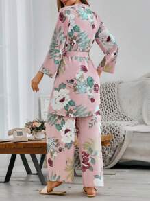Serenescape 2pcs Elegant Floral Print Ladies Sleepwear Pajama Set Holiday Season, Fall Winter Clothes Cozy And Elegant Details - Multicolor - View 2
