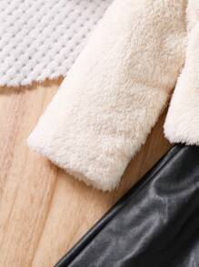 Ensemble de 3 pièces : Veste de blouson à poches moelleuses et à la mode pour jeune fille, jupe brillante & chapeau doux et moelleux, tenue d'hiver chaude - Nude - Voir 4