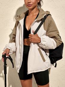 VARSITIE Chaquetas deportivas de mujer con capucha con cordón y bloques de color