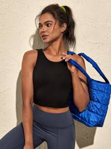 VARSITIE Einfarbiges Crew Neck Sport Top & Trägertop für Damen, Lässig Fitness Ganzjahres-Kleidung
