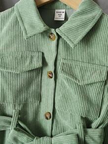 SHEIN Explorewe Váy túi đơn giản cho bé gái có thắt lưng có thể tháo rời, thích hợp mặc hàng ngày vào mùa thu/đông - màu xanh lá - Xem 3