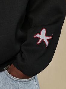 SUMWON Casual Fleece Sweatshirt With Chest Design Applique Fashion Athletic Fall Winter Loungewear Pullover Sports Training Workout Activewear - Black - View 4