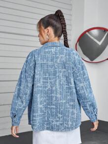 Loose Denim Shirt Jacket For Teen Girl - Light Wash - View 2