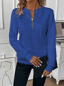 EMERY ROSE 前拉链长袖简约运动衫、休闲日常服装、长袖上衣 - 藍色 - 查看 4