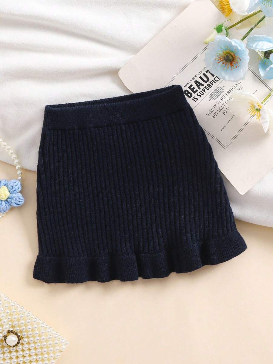 SHEIN Baby Girls Fashion Versatile Knitted Dress - Royal Blue - View 1