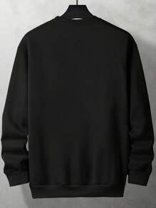 Manfinity Roghcode Men's Loose Fit, Minimalist Print, Long Sleeve Crew Neck Sweatshirt - Black - View 2