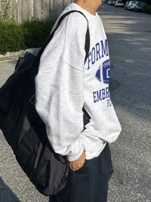 DAZY Men's Letter Print Drop Shoulder Crew Neck Pullover Sweatshirt, Autumn - Grey - View 4