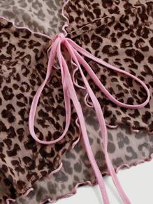 SHEIN MOD Plus Size Leopard Print Short Pink Cardigan - Multicolor - View 4