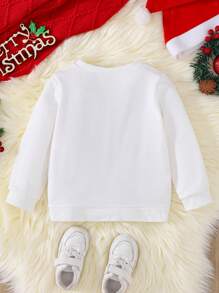 Áo nỉ cổ tròn màu trắng bằng vải nỉ, in hình ngộ nghĩnh tiếng Anh "Giáng sinh đầu tiên của tôi" cho bé gái, thích hợp cho các bữa tiệc gia đình dịp Giáng sinh, mùa thu và mùa đông (4 chiếc bán riêng lẻ để cả gia đình cùng mặc đồ đôi mẹ và bé). - trắng - Xem 2