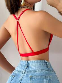 Women's Solid Color Romantic Lace Front Closure Bra Lingerie - Red - View 2