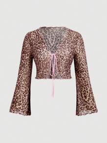 SHEIN MOD Plus Size Leopard Print Short Pink Cardigan - Multicolor - View 1