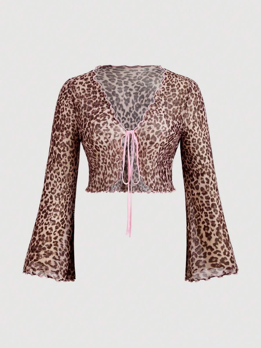SHEIN MOD Plus Size Leopard Print Short Pink Cardigan - Multicolor - View 1