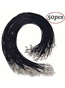 50Pcs Black Necklace Cord 1.5mm Necklace String Rope With Clasp, 20 Inches Black Waxed Cord Necklace Bulk For Charms Pendants, Bracelets, Necklaces, Jewelry Making Supplies And Beading Supplies
