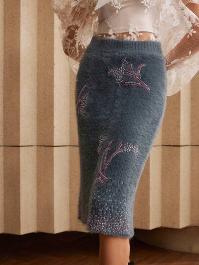 Anewsta 重珠绣花针织 A 字裙