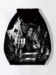 Manfinity Dauomo Men's Skull Print Hooded Long Sleeve Sweatshirt, For Fall