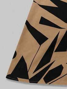 EMERY ROSE Women Contrast Color Geometric Print Open Shoulder Dress - Khaki - View 4