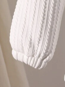 Young Boy Casual Loose Knit Jacquard Thickened Thermal Lined Zip-Up Hooded Jacket, Streetwear Style, Suitable For 4-7 Years Old Boys, Lightweight Warm Winter Coat - White - View 3