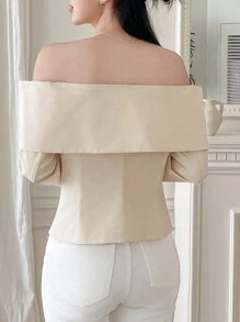 DAZY Women's Elegant Solid Off Shoulder Blazer, Spring And Summer,Fall Clothes Business Attire Cute Tops - Beige - View 2