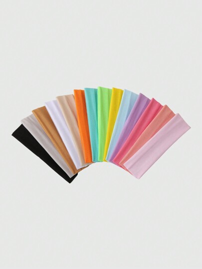 Kawaii 14pcs Solid Color School Style Sports Headbands Hair Band Turban Headband Sweatband