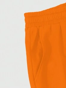ROMWE MEN Street Life Men's Halloween Color Block Letter Graphic Flared Knit Sweatpants - Orange - View 3
