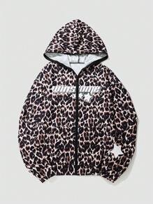 StreetHx Women's Loose Leopard Print Hoodie With Star Pattern - Multicolor - View 1