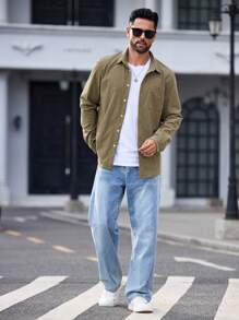 Manfinity VCAY Men's Knit Casual Loose Fit Button Cardigan Jacket, Suitable For Autumn - Dark Green - View 4