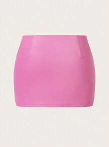 SHEIN ICON Y2k 黑色 PU 迷你裙，带斜拉链和腰带细节 - 玫紅色 - 查看 2