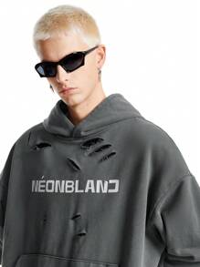 NEON BLANC 男士针织宽松休闲连帽毛衣，适合秋冬季 - 黑色 - 查看 4