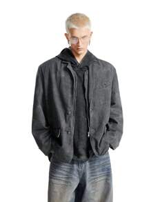 NEON BLANC 男士街头风格水洗棉质宽松西装外套，配有宽松垫肩和印花设计，适合秋冬季