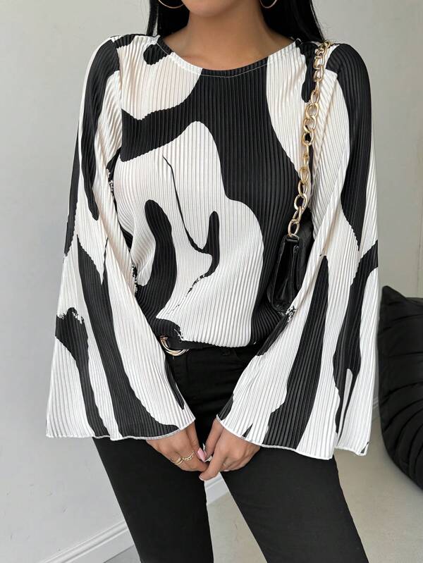 Chiquease 女士圆领长袖印花休闲T恤，春秋季日常穿着上衣